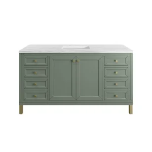 Chicago 60″ Single Vanity, Smokey Celadon w/ 3 CM Arctic Fall Top