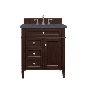 Brittany 30″ Single Vanity, Burnished Mahogany, w/ 3 CM Charcoal Soapstone Quartz Top