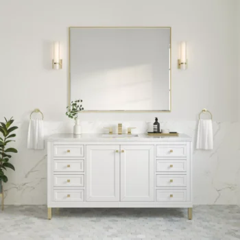 Chicago 60" Single Vanity, Glossy White w/ 3 CM Arctic Fall Top - Image 2