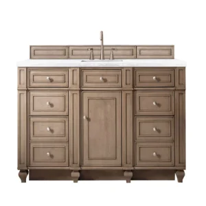 Bristol 60″ Single Vanity, Whitewashed Walnut w/ 3 CM Arctic Fall Solid Surface Top