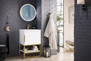 Columbia 24" Single Vanity, Glossy White, Radiant Gold w/ White Glossy Composite Stone Top - Image 3