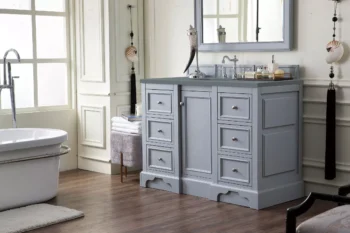 De Soto 48" Single Vanity, Silver Gray w/ 3 CM Cala Blue Quartz Top - Image 3