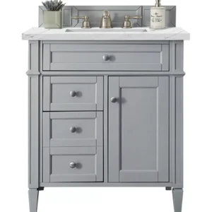Brittany 30″ Single Vanity, Urban Gray, w/ 3 CM Ethereal Noctis Quartz Top