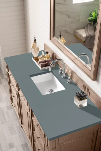 Bristol 60" Single Vanity, Whitewashed Walnut w/ 3 CM Cala Blue Top - Image 3
