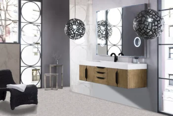 Mercer Island 72" Single Vanity, Latte Oak, Matte Black w/ Glossy White Composite Stone Top - Image 3