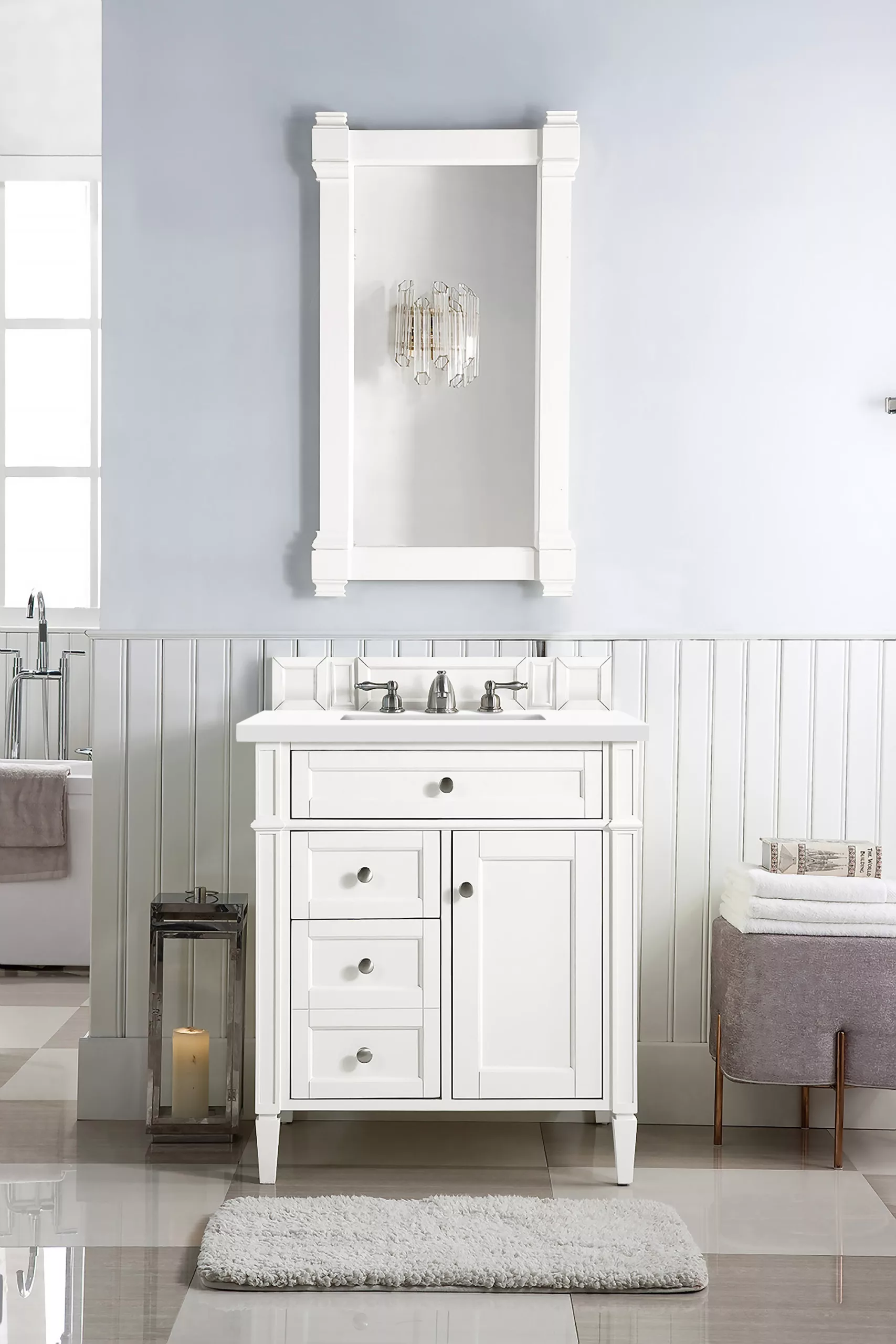 Brittany 30" Single Vanity, Bright White, w/ 3 CM White Zeus Quartz Top - Image 2