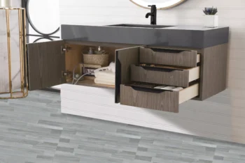 Mercer Island 48" Single Vanity, Ash Gray, Matte Black w/ Dusk Grey Glossy Composite Stone Top - Image 4