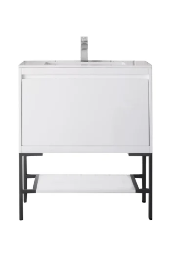 Mantova 31.5" Single Vanity, Glossy White, Matte Black Base w/ Glossy White Composite Stone Top