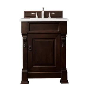 Brookfield 26″ Single Vanity, Burnished Mahogany w/ 3 CM Eternal Serena Quartz Top