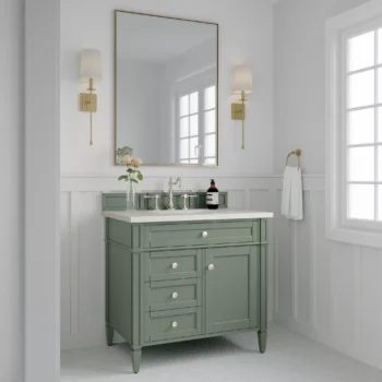 Brittany 36" Single Vanity, Smokey Celadon w/ 3 CM White Zeus Top - Image 4