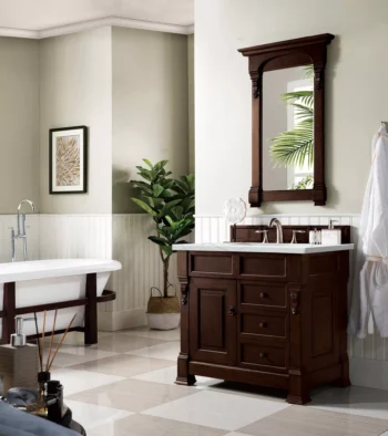 Brookfield 36" Single Vanity, Burnished Mahogany w/ 3 CM Ethereal Noctis Quartz Top - Image 3