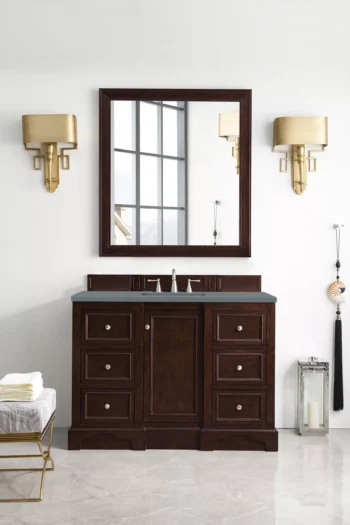 De Soto 48" Single Vanity, Burnished Mahogany w/ 3 CM Cala Blue Quartz Top - Image 2