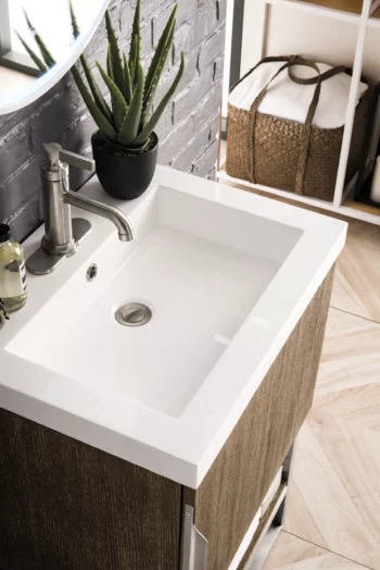 Columbia 24" Single Vanity, Latte Oak, Brushed Nickel w/ White Glossy Composite Stone Top - Image 5