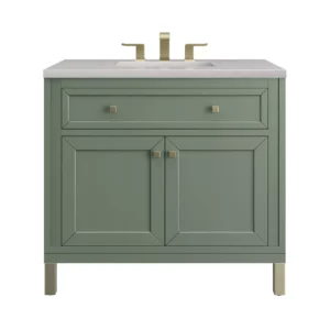 Chicago 36″ Single Vanity, Smokey Celadon w/ 3 CM Eternal Serena Top