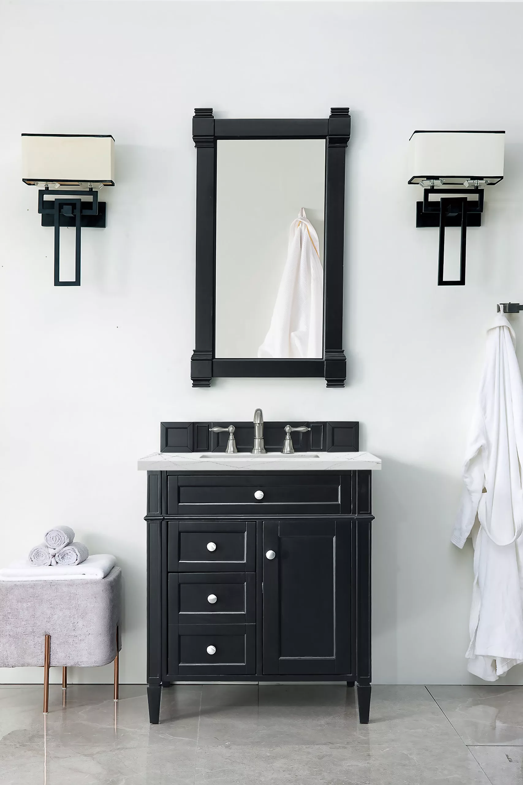 Brittany 30" Single Vanity, Black Onyx, w/ 3 CM Ethereal Noctis Quartz Top - Image 2