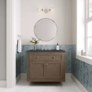 Chicago 36" Single Vanity, Whitewashed Walnut w/ 3 CM Charcoal Soapstone Quartz Top - Image 3