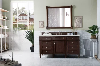 Brittany 60" Single Vanity, Burnished Mahogany w/ 3 CM Ethereal Noctis Quartz Top - Image 2