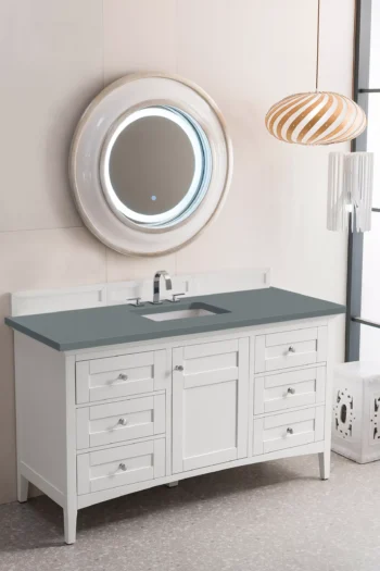 Palisades 60" Single Vanity, Bright White w/ 3 CM Cala Blue Top - Image 3