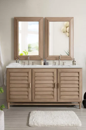 Portland 60" Double Vanity Whitewashed Walnut w/ 3 CM Eternal Jasmine Pearl Quartz Top - Image 2
