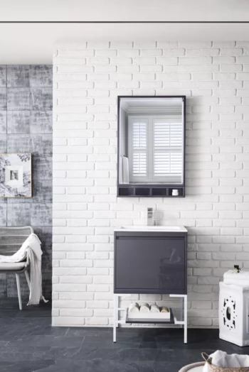 Milan 23.6" Single Vanity, Modern Gray Glossy, Glossy White w/ Glossy White Composite Stone Top - Image 2