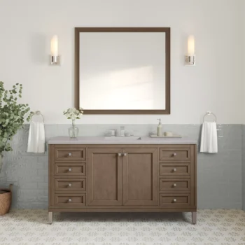 Chicago 60" Single Vanity, Whitewashed Walnut w/ 3 CM Eternal Serena Quartz Top - Image 2