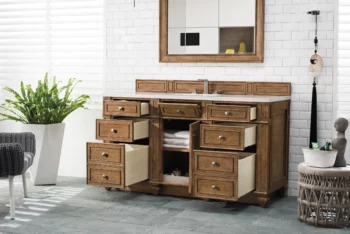 Bristol 60" Single Vanity, Saddle Brown w/ 3 CM White Zeus Quartz Top - Image 4