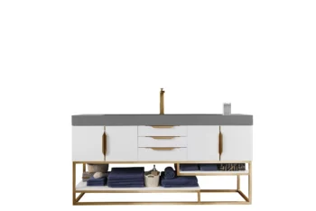 Columbia 72" Single Vanity, Glossy White, Radiant Gold w/ Dusk Grey Glossy Composite Stone Top
