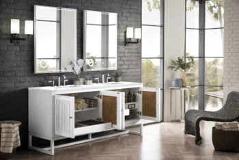Athens 72" Double Vanity, Glossy White w/ 3 CM Carrara White Top - Image 6