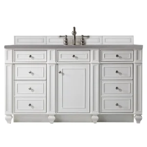 Bristol 60″ Single Vanity, Bright White w/ 3 CM Grey Expo Quartz Top