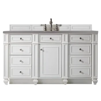 Bristol 60" Single Vanity, Bright White w/ 3 CM Grey Expo Quartz Top