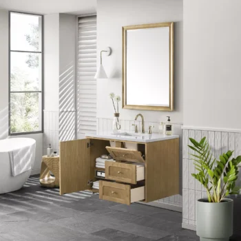Laurent 36" Single Vanity, Light Natural Oak w/ 3 CM White Zeus Top - Image 6