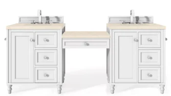 Copper Cove Encore 86" Double Vanity Set, Bright White w/ 3 CM Eternal Marfil Quartz Top