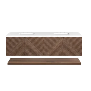 Marcello 72″ Double Vanity, Chestnut w/ 3 CM White Zeus Top