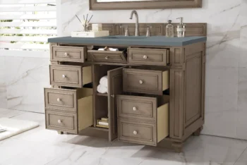 Bristol 48" Single Vanity, Whitewashed Walnut w/ 3 CM Cala Blue Quartz Top - Image 4