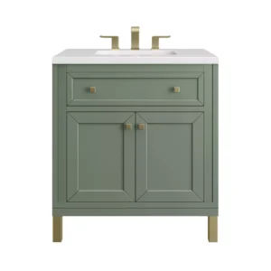 Chicago 30″ Single Vanity, Smokey Celadon w/ 3 CM White Zeus Top