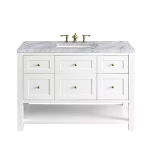 Breckenridge 48″ Single Vanity, Bright White w/ 3 CM Carrara Marble Top