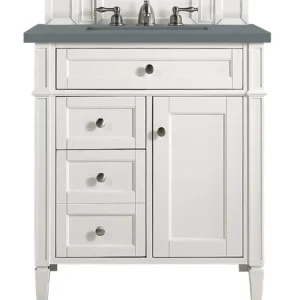 Brittany 30″ Single Vanity, Bright White, w/ 3 CM Cala Blue Top