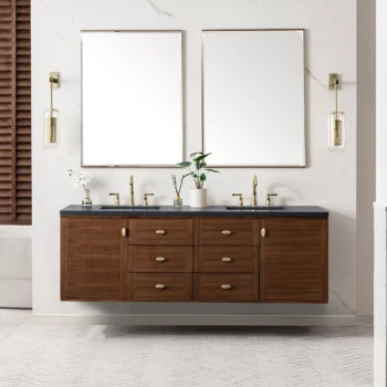 Amberly 72" Double Vanity, Mid-Century Walnut w/ 3 CM Charcoal Soapstone Top - Image 6
