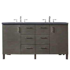 Metropolitan 60″ Double Vanity, Silver Oak w/ 3 CM Charcoal Soapstone Quartz Top