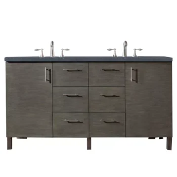 Metropolitan 60" Double Vanity, Silver Oak w/ 3 CM Charcoal Soapstone Quartz Top