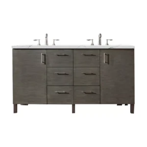 Metropolitan 60″ Double Vanity, Silver Oak w/ 3 CM Ethereal Noctis Quartz Top