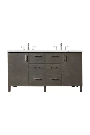 Metropolitan 60" Double Vanity, Silver Oak w/ 3 CM Ethereal Noctis Quartz Top