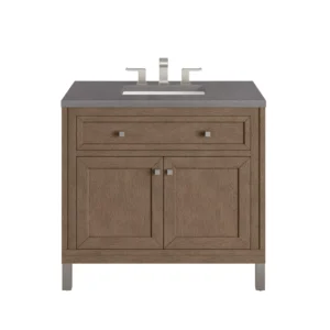 Chicago 36″ Single Vanity, Whitewashed Walnut w/ 3 CM Grey Expo Top