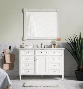 Brittany 48" Single Vanity, Bright White w/ 3 CM Arctic Fall Solid Surface Top - Image 2