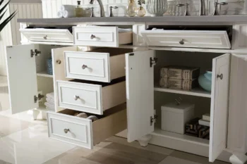 Bristol 72" Double Vanity, Bright White w/ 3 CM Grey Expo Quartz Top - Image 4