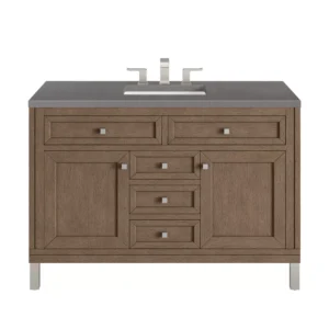 Chicago 48″ Single Vanity, Whitewashed Walnut w/ 3 CM Grey Expo Quartz Top