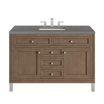 Chicago 48" Single Vanity, Whitewashed Walnut w/ 3 CM Grey Expo Quartz Top