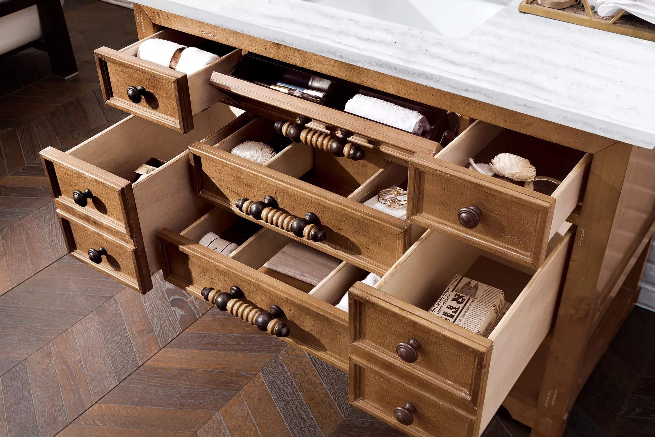 Malibu 48" Single Vanity, Honey Alder w/ 3 CM Arctic Fall Solid Surface Top - Image 4