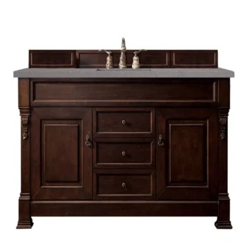 Brookfield 60" Single Vanity, Burnished Mahogany w/ 3 CM Grey Expo Quartz Top