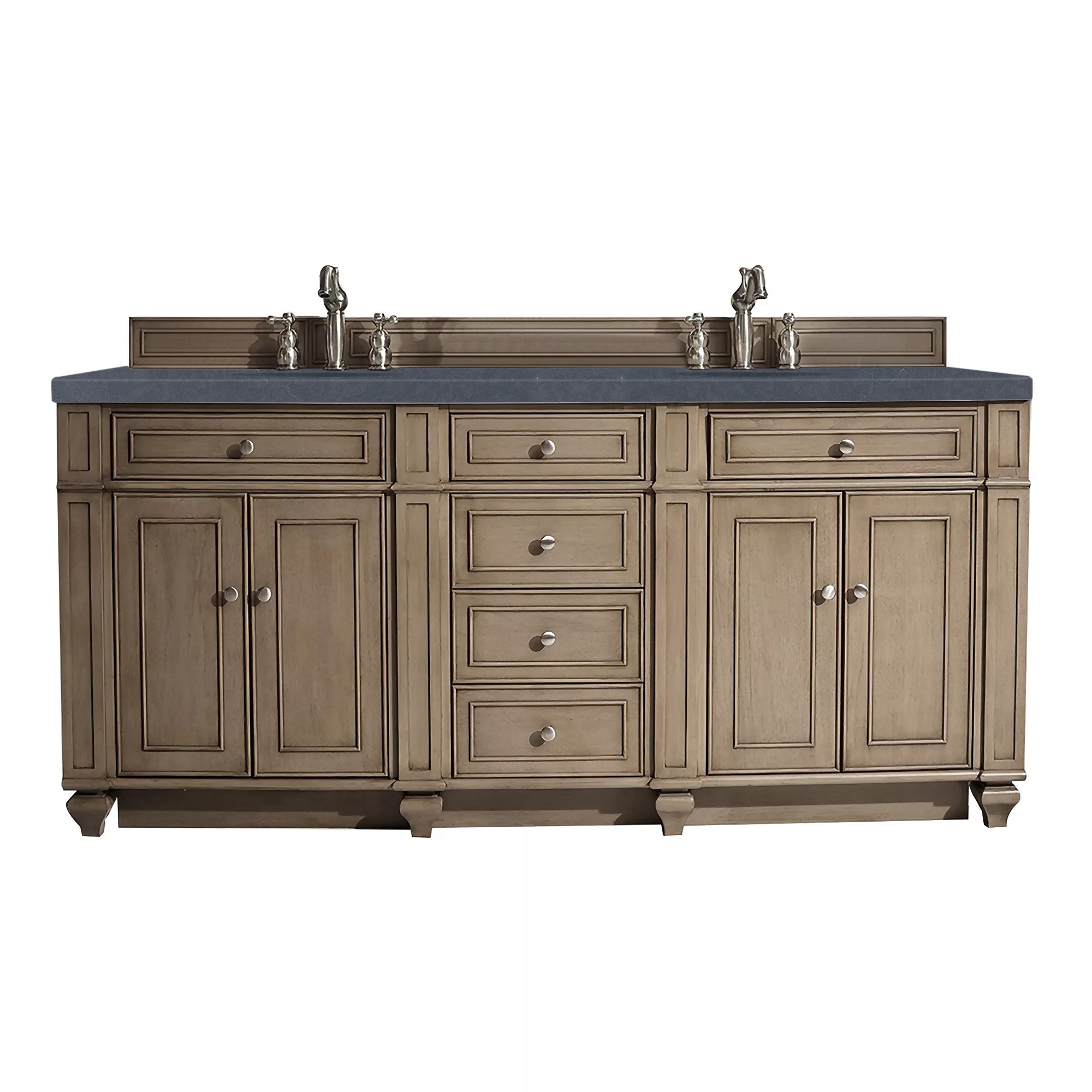 Bristol 72" Double Vanity, Whitewashed Walnut w/ 3 CM Charcoal Soapstone Quartz Top